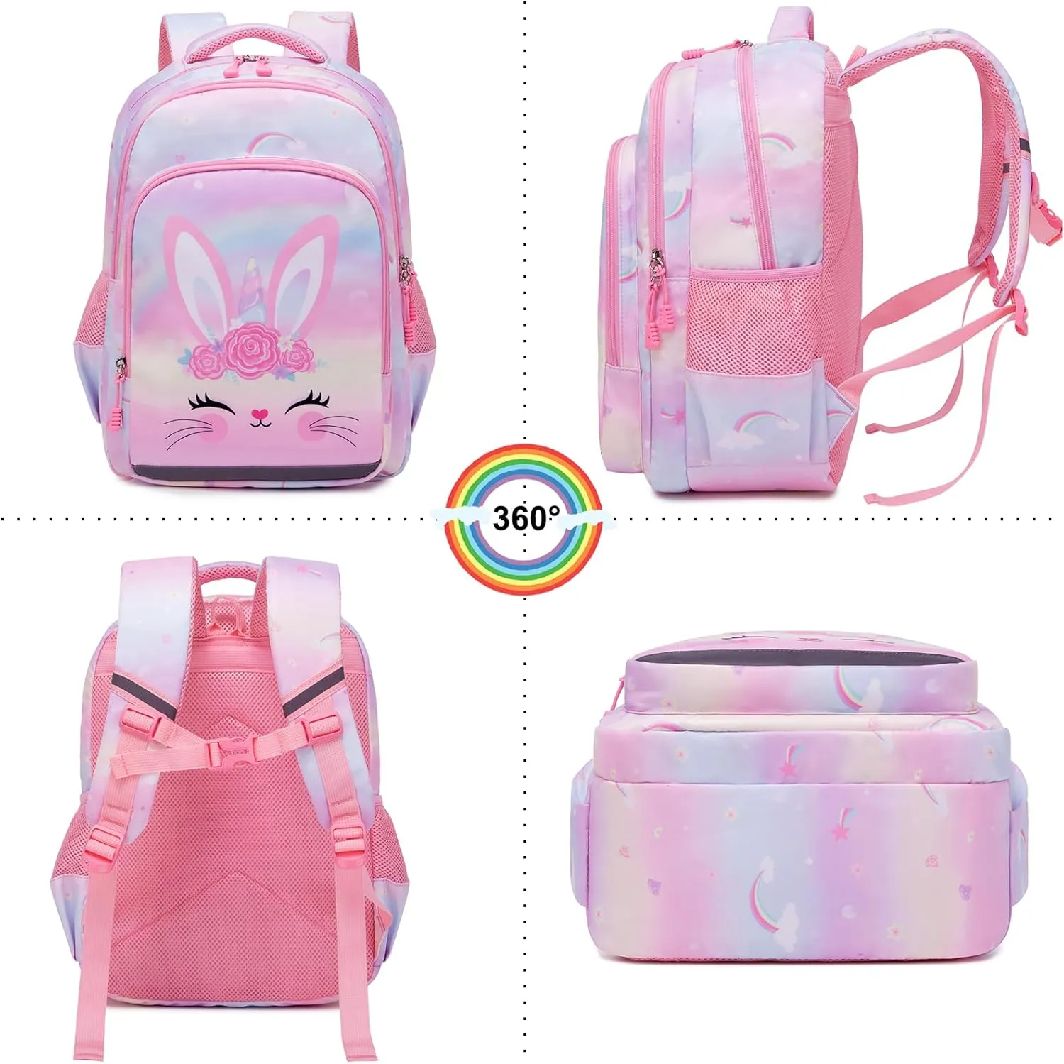 Girls Backpack for Elementary Unicorn Backpack Kids Backpack School Bookbag for Girls 3 in 1 Set Back to School