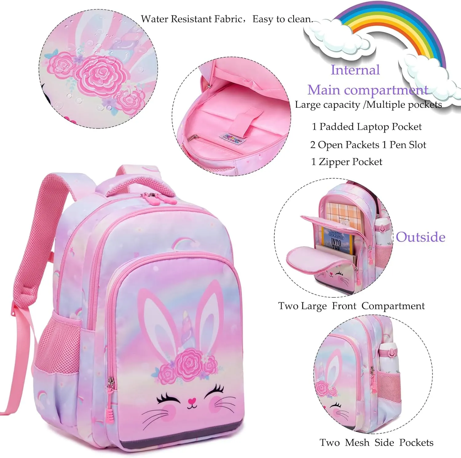 Girls Backpack for Elementary Unicorn Backpack Kids Backpack School Bookbag for Girls 3 in 1 Set Back to School