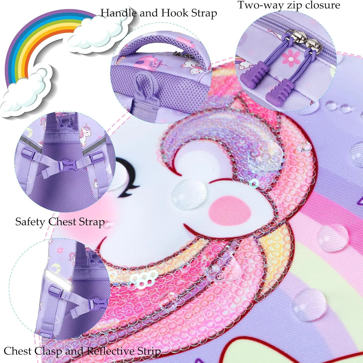 Girls Backpack for Elementary Unicorn Backpack Kids Backpack School Bookbag for Girls 3 in 1 Set Back to School