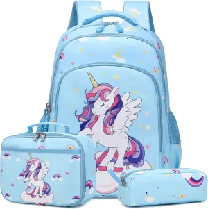 Girls Backpack for Elementary Unicorn Backpack Kids Backpack School Bookbag for Girls 3 in 1 Set Back to School