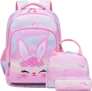 Girls Backpack for Elementary Unicorn Backpack Kids Backpack School Bookbag for Girls 3 in 1 Set Back to School