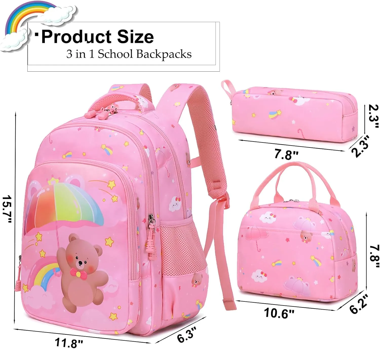 Girls Backpack for Elementary Unicorn Backpack Kids Backpack School Bookbag for Girls 3 in 1 Set Back to School