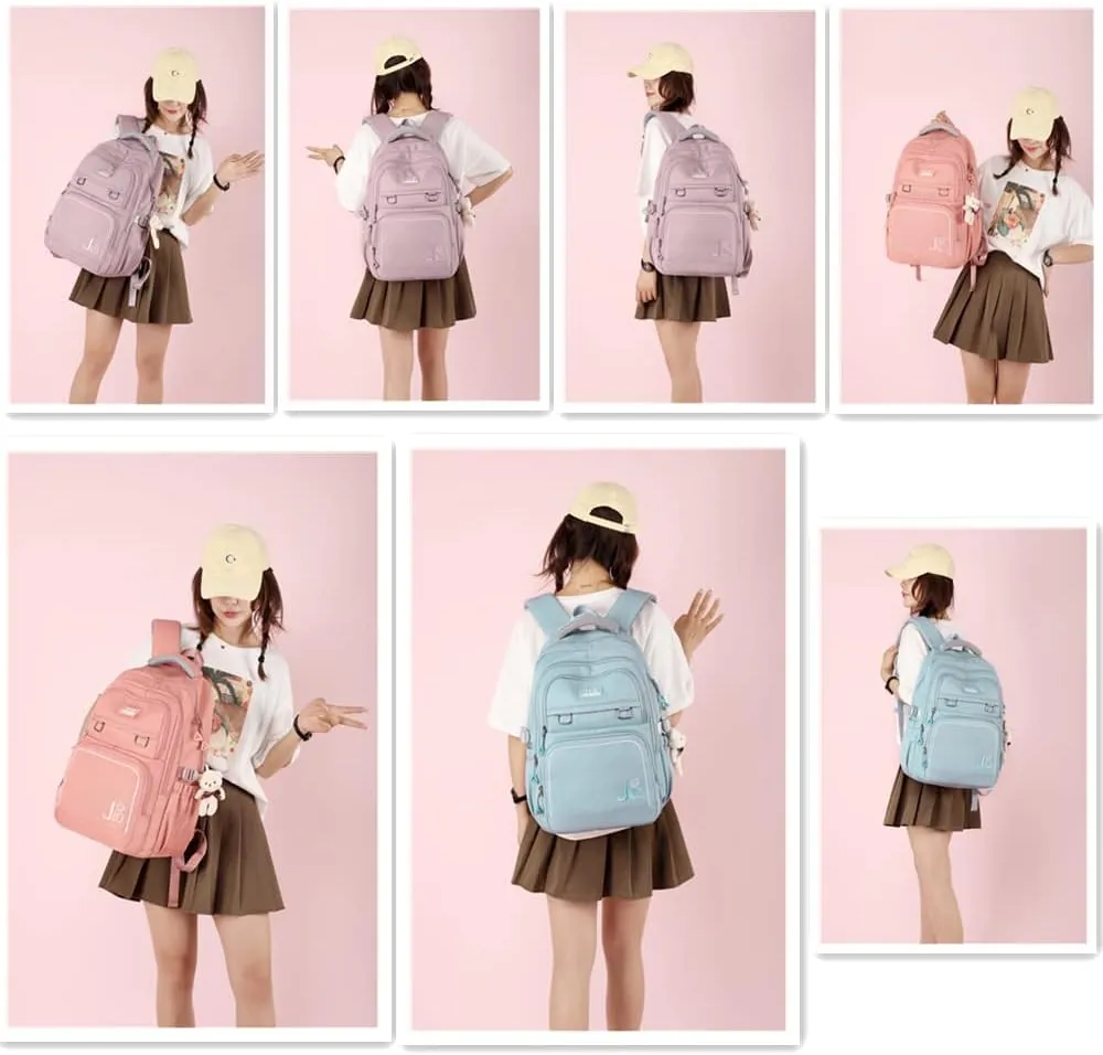 Girls Backpack Large-Capacity Middle Elementary School Casual Bookbag Kids Outdoor Travel bag Solid Color Daypack for Teens