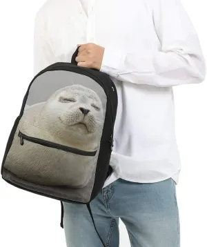 Girls Cute Seal Animal Backpack Bookbag Shoulder Bag Casual Daypack 17 Inch Plus Laptop Bag for Teens 1-5th Grade