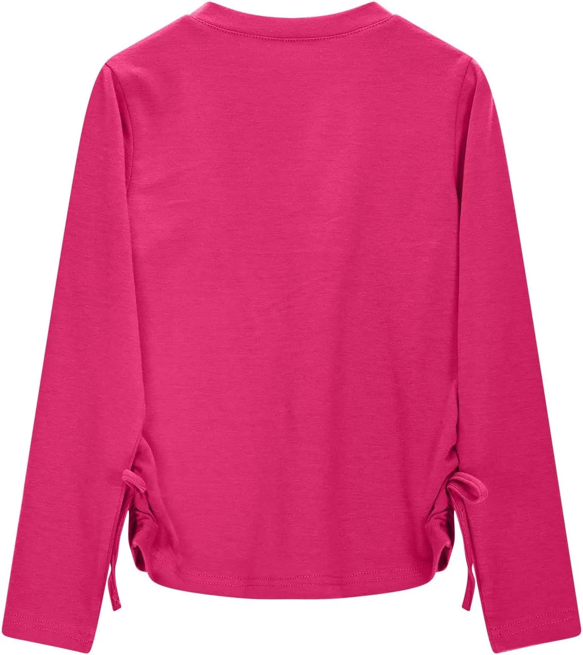 Girls Long Sleeve Side Tie Ruched Top Lightweight Cotton Crewneck Casual Daily Shirt School Stylish Outfits Leisure