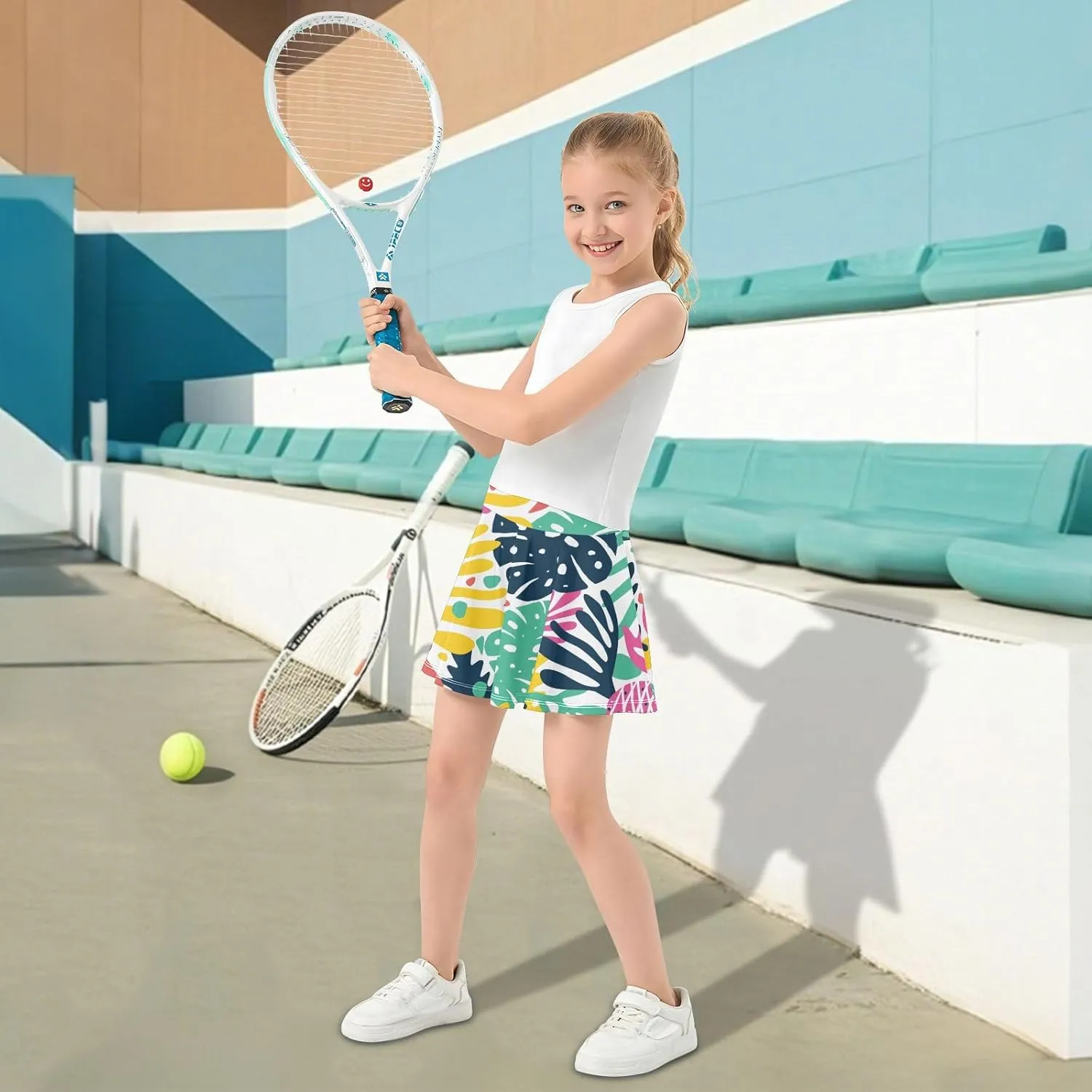 Girls Skorts Active Athletic Skirts with Inner Built-in Shorts for Golf Tennis 3-12T Pink Butterfly Black