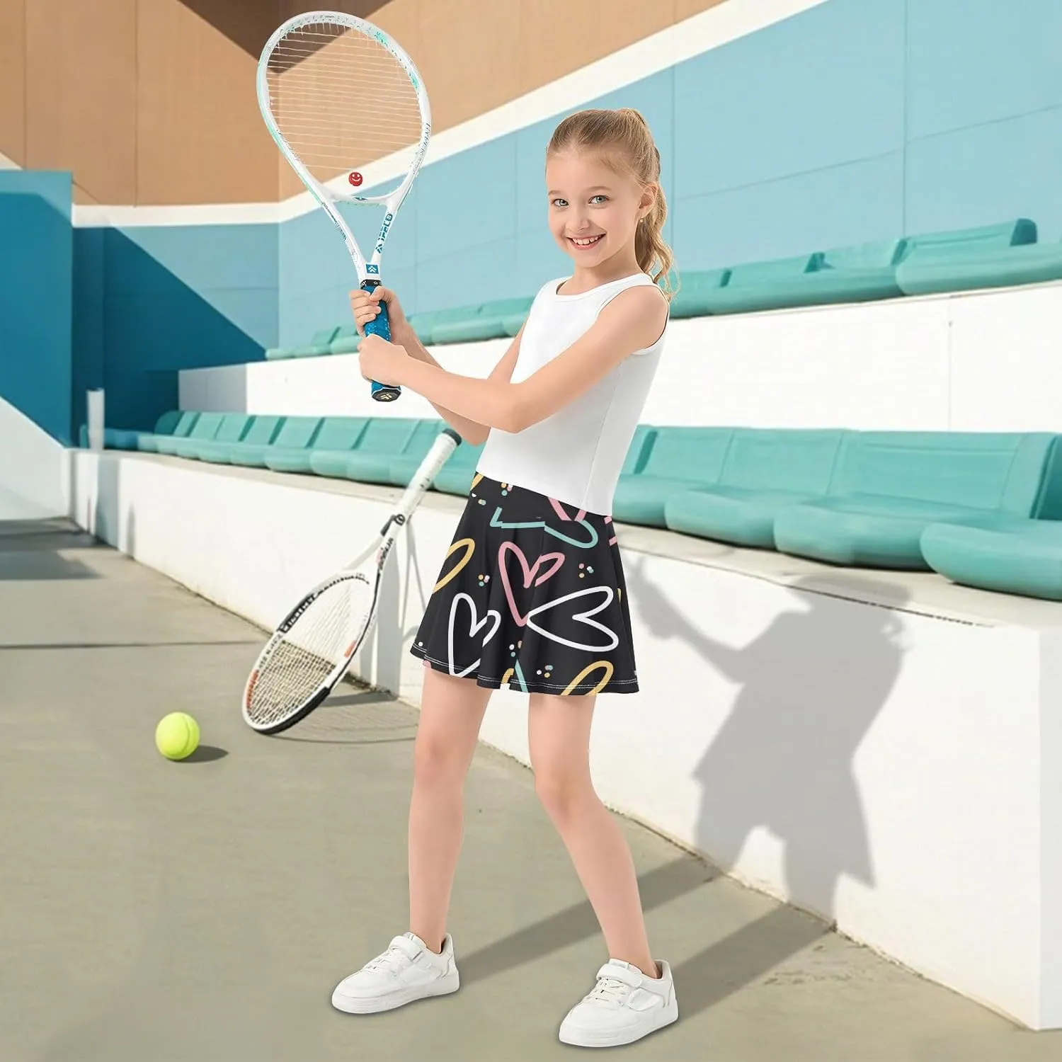 Girls Skorts Active Athletic Skirts with Inner Built-in Shorts for Golf Tennis 3-12T Pink Butterfly Black