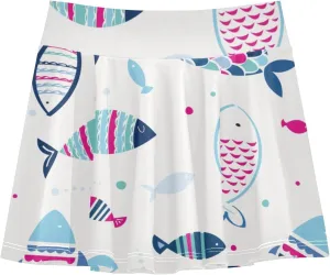 Girls Skorts Active Athletic Skirts with Inner Built-in Shorts for Golf Tennis 3-12T White Rose Flowers