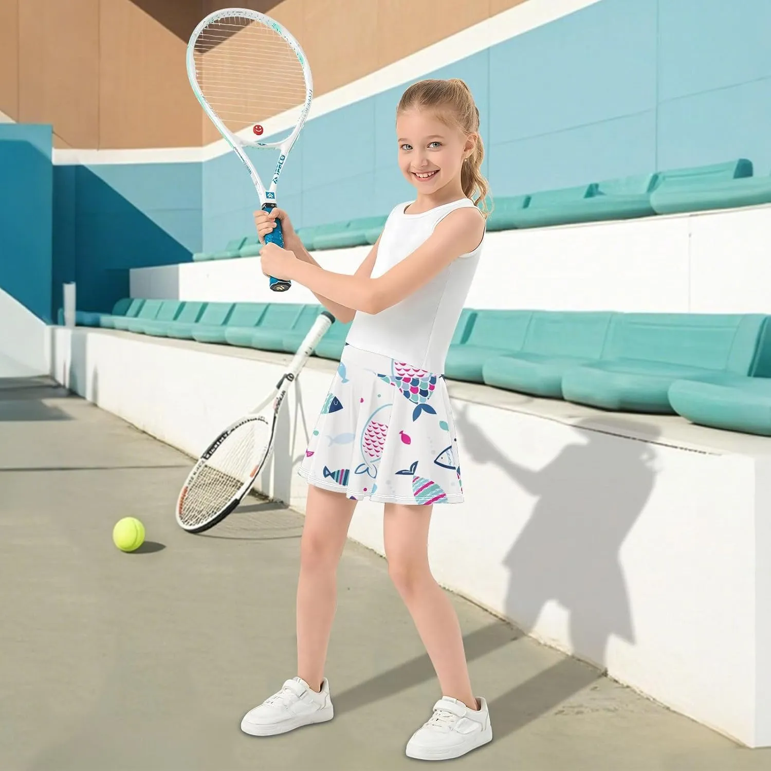 Girls Skorts Active Athletic Skirts with Inner Built-in Shorts for Golf Tennis 3-12T White Rose Flowers