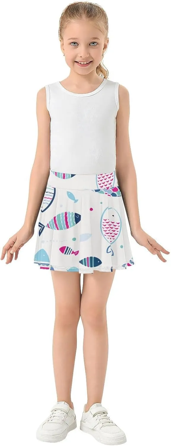Girls Skorts Active Athletic Skirts with Inner Built-in Shorts for Golf Tennis 3-12T White Rose Flowers