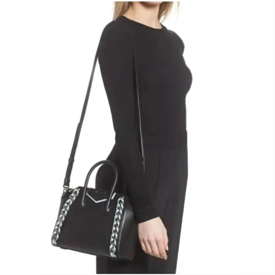 Givenchy Mini Antigona Woven Chain Satchel Black Leather Shoulder Bag
