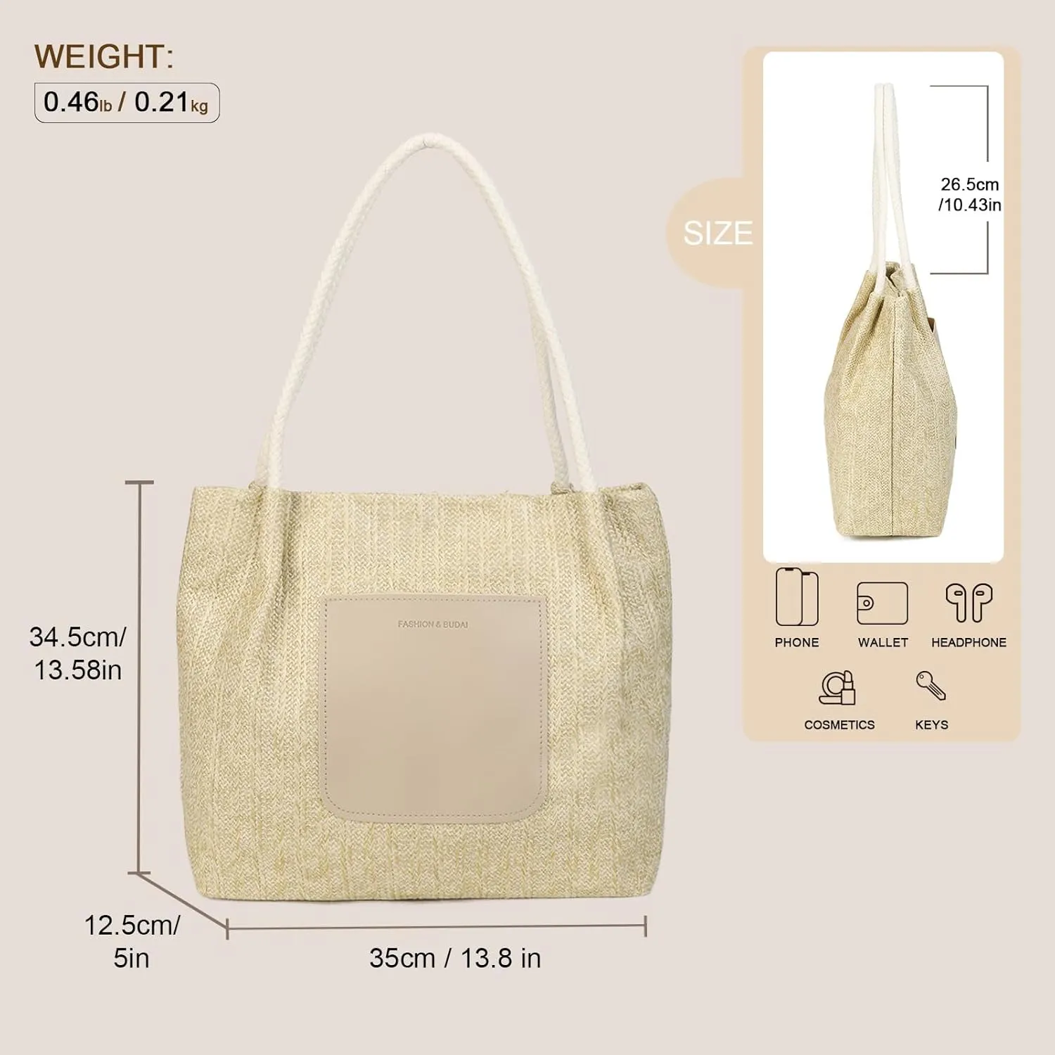 Gladdon Large Beach Tote Bag for Women Straw Shoulder Purses Travel Handbags
