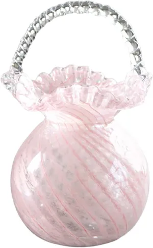 Glass Bag Vase for Flowers Glazed Purse Vase Handbag Shape Flower Vase Translucent Basket Vase Totebag Vase with Handles for Home Living Room Decor(Pink M)