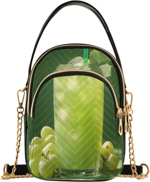 Glass Of Green Grape Juice Women Trendy Quilted Crossbody Bag Sling Bags Handbags with Chain Strap Travel Cross Body Cell Phone Purses Bags