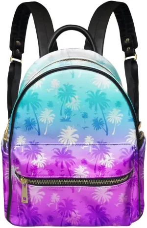 GLENLCWE Colorful Palm Tree Backpack Purse for Women,Zipper Leather Small Backpack Casual Daypack lightweight