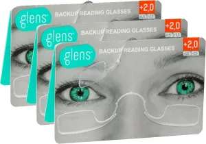 glens Unisex Armless Reading Glasses - 3 Readers in  2.0 Classic Pack- Emergency Lightweight Pocket Ultra Thin Readers - Reading Glasses Men & Women - 4 Colors 4 Diopters Available