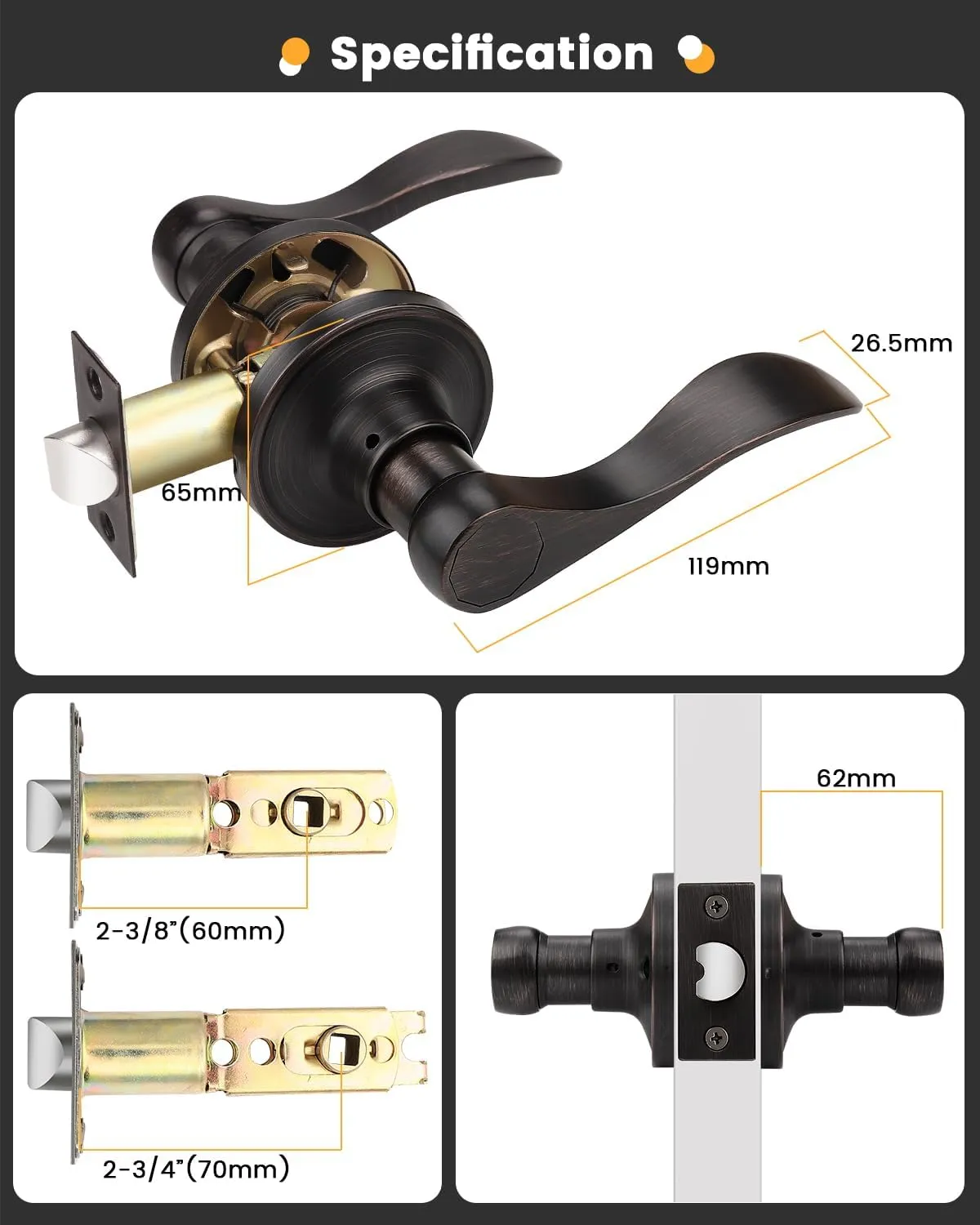 Gobrico Hall/Closet Levers in Oil Rubbed Bronze Finish - Passage Handles - 5 Pack