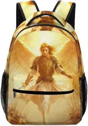 God An-gels Holding Swords Laptop Backpack Durable Travel Daypack Casual Shoulder Bag for Sport Hiking