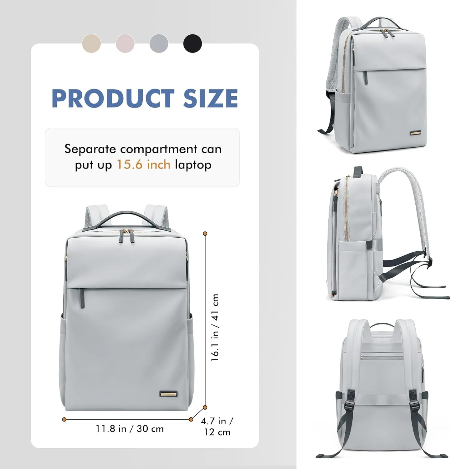 GOLF SUPAGS Travel Laptop Backpack for Women Airline Approved for Work College Travel Multi-Functional Casual Daypack Teacher Nurse Bags Fits 15.6 Inch Notebook (Pale Grey)