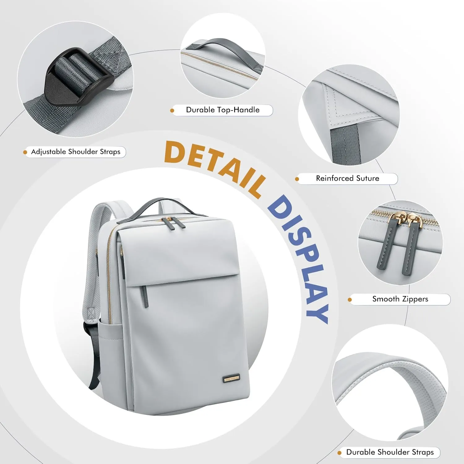 GOLF SUPAGS Travel Laptop Backpack for Women Airline Approved for Work College Travel Multi-Functional Casual Daypack Teacher Nurse Bags Fits 15.6 Inch Notebook (Pale Grey)