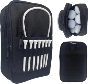 Golf Valuables Pouch – Large Capacity Detachable Golf Accessory Bag with Zippered Pockets for Balls, Tees & Essentials – Clips to Golf Bag – Great Gift for Men & Women (White Edge)