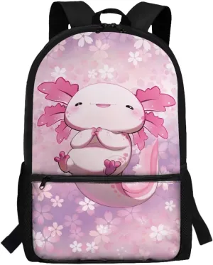Gomyblomy 17 Inch Axolotl Backpack for Girls 6-8 8-10 Kawaii Elementary School Bookbag for Girls Large Capacity Kids School Bag with Adjustable Strap for Primary Kindergarten