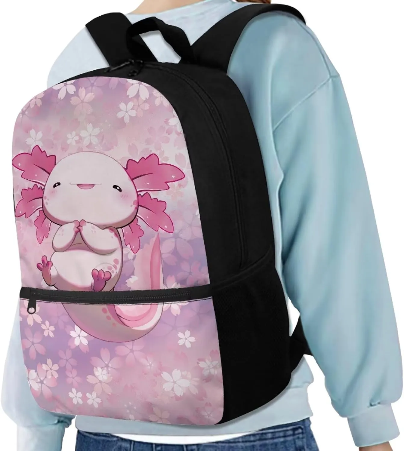 Gomyblomy 17 Inch Axolotl Backpack for Girls 6-8 8-10 Kawaii Elementary School Bookbag for Girls Large Capacity Kids School Bag with Adjustable Strap for Primary Kindergarten