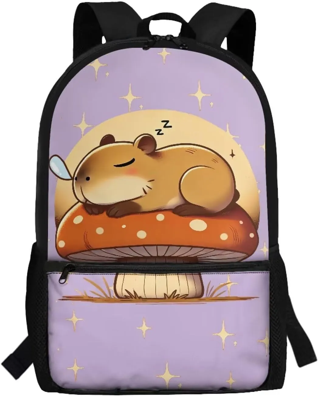 Gomyblomy Purple Mushroom Capybara Backpack for Girls 6-8 Elementary School Bag for Girls Kids Bookbag for Kindergarten Primary Schoolbag with Pockets Travel Satchel Rucksack