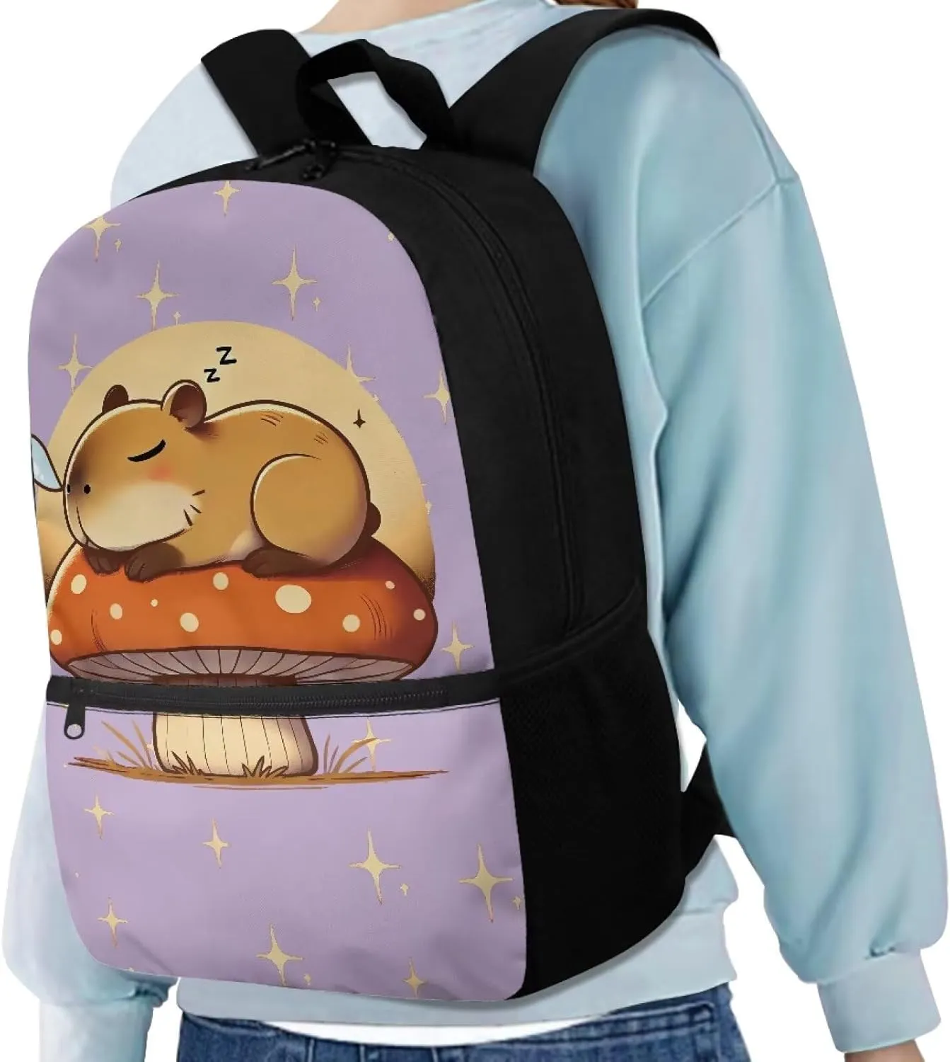 Gomyblomy Purple Mushroom Capybara Backpack for Girls 6-8 Elementary School Bag for Girls Kids Bookbag for Kindergarten Primary Schoolbag with Pockets Travel Satchel Rucksack