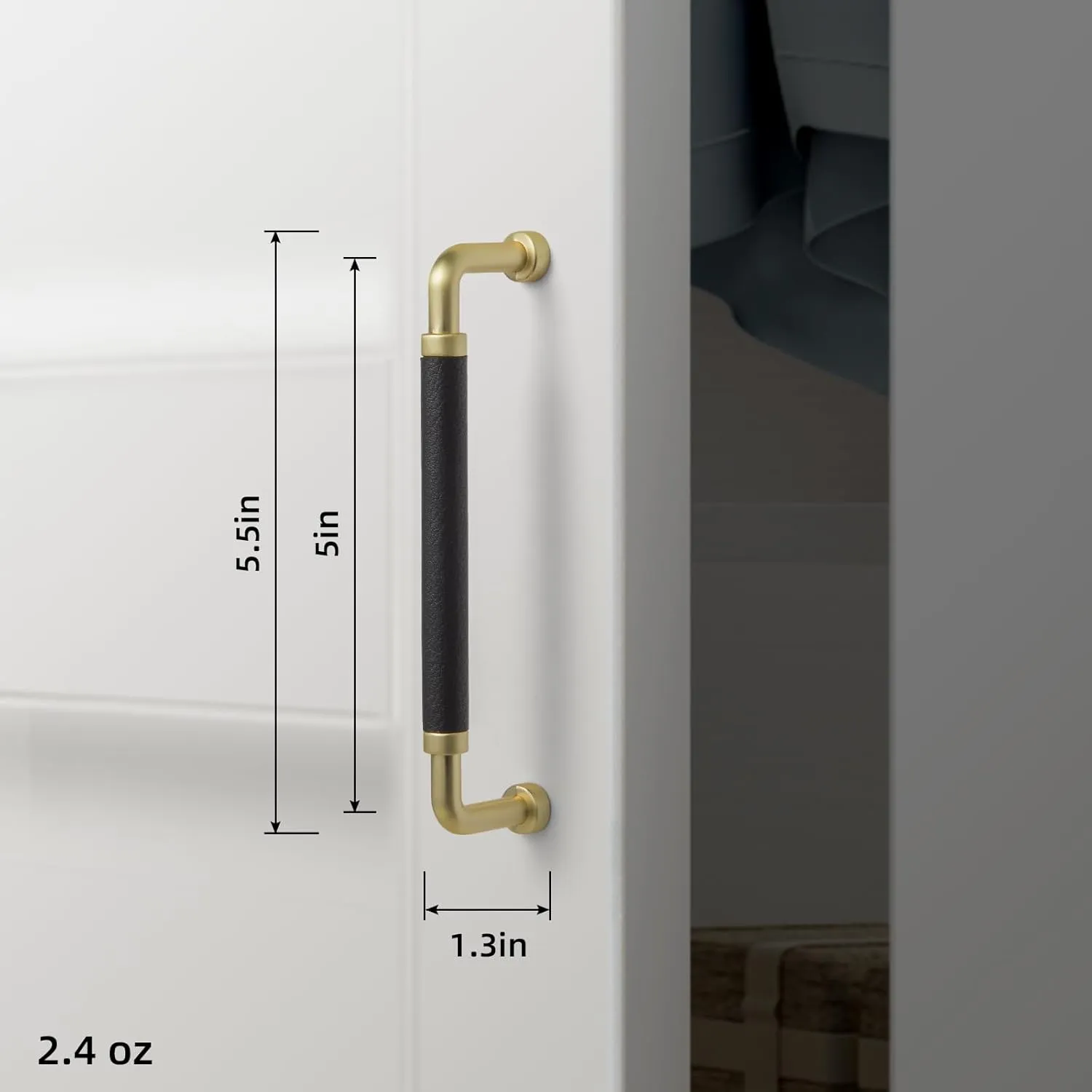 Goo-Ki 5 Inches Exquisite Elegance: Brushed Brass Cabinet Knobs with Black Leather Accents - Luxury Drawer Pulls for Sophisticated Décor