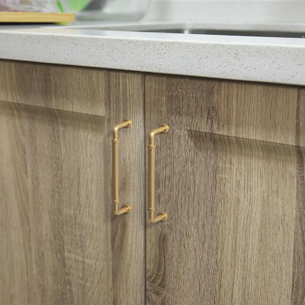 Goo-Ki 6 Pack 5 Inches Satin Gold Charm Brushed Brass Cabinet Handles - Stylish Drawer Pulls for Modern Flair