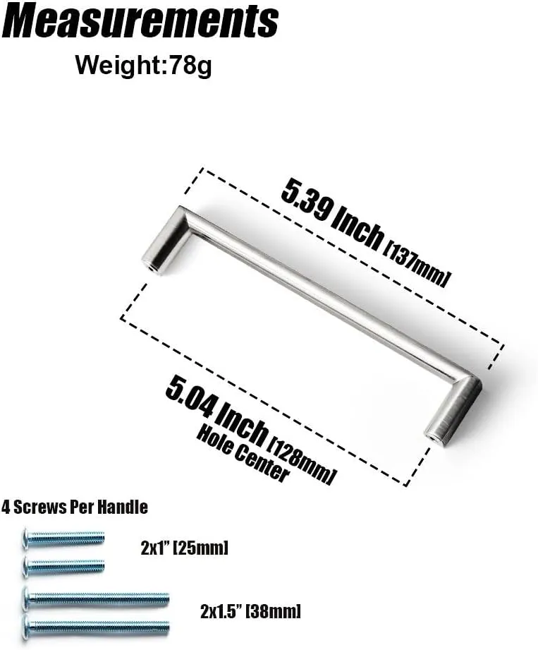 Goo-Ki (6Pack 5 Inch(128mm) Hole Centers Satin Nickel Cabinet Pulls,Brushed Stainless Steel Finishing Cabinet Handles with Solid Zinc Alloy Material