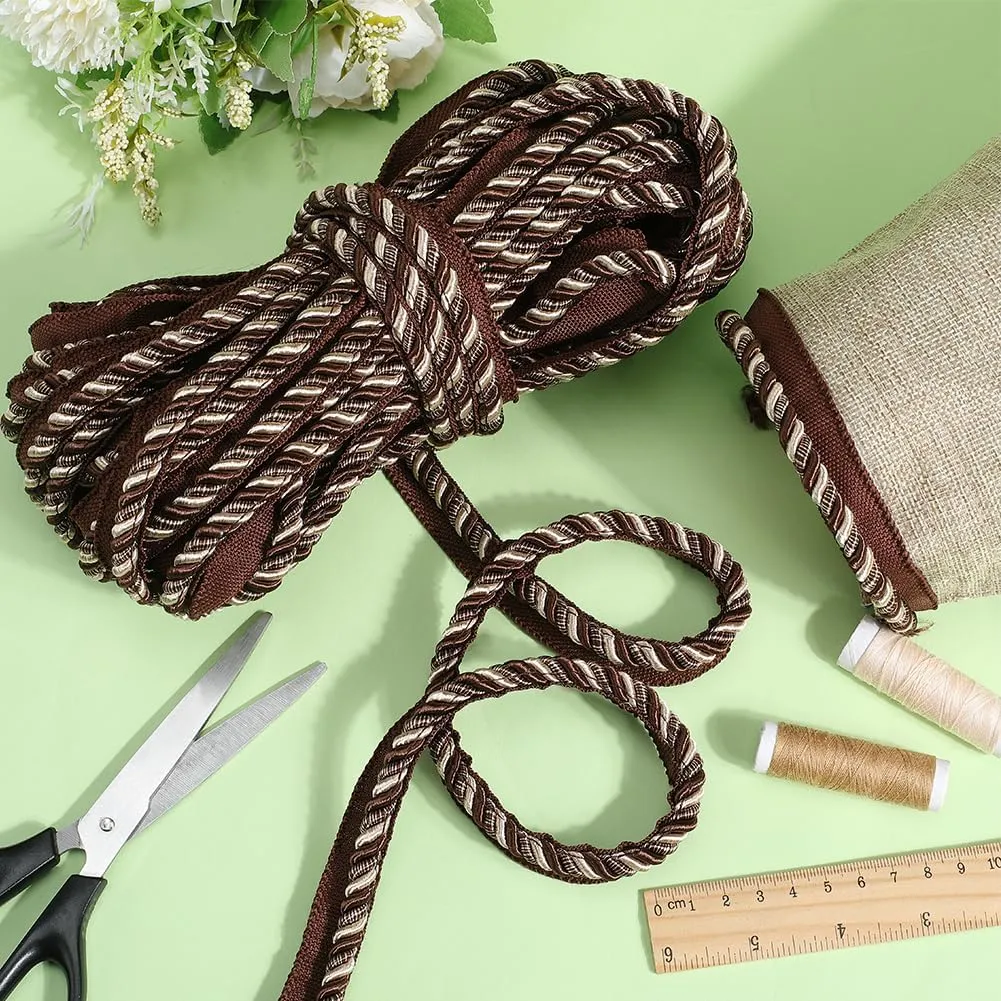 GORGECRAFT 13.67 Yards Twisted Braid Cord 5/8" Wide Polyester Woven Upholstery Basic Trim Decorative Fabric Piping Cording Ribbon for Sewing Crafting Costume DIY Home Curtain Decoration Coconut Brown