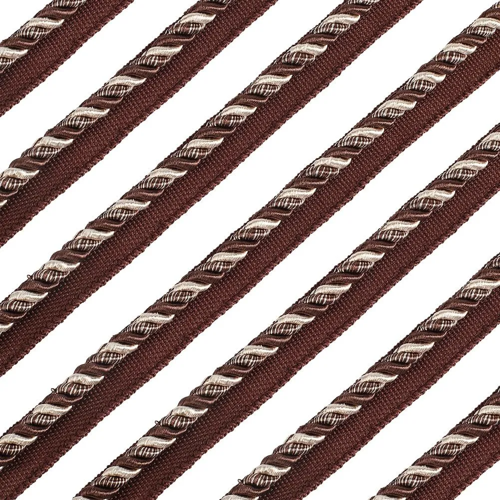 GORGECRAFT 13.67 Yards Twisted Braid Cord 5/8" Wide Polyester Woven Upholstery Basic Trim Decorative Fabric Piping Cording Ribbon for Sewing Crafting Costume DIY Home Curtain Decoration Coconut Brown