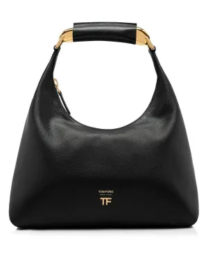 Grain Leather Bianca Hobo Bag in Black