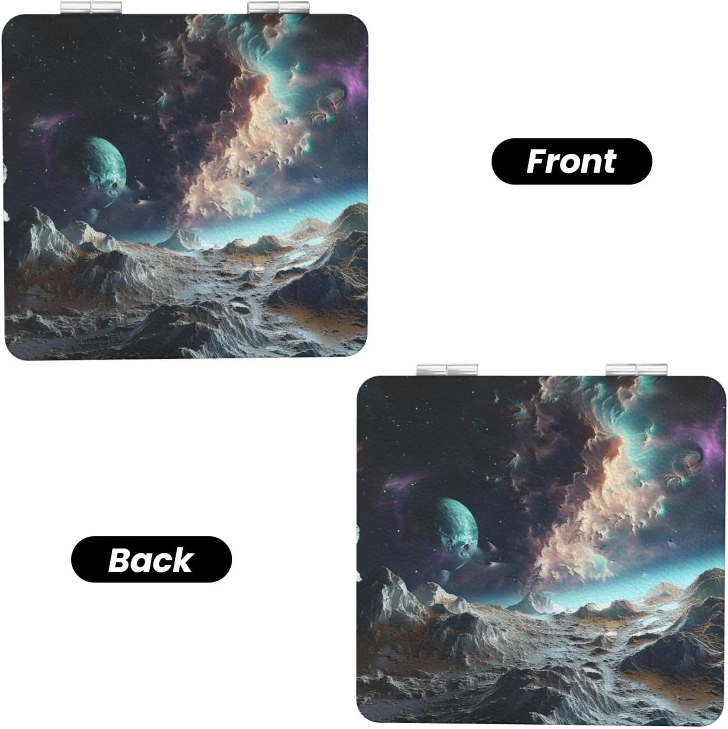 Graphics Universe Space Printed Square Pocket Makeup Mirror with 1X/2X Magnification, Portable Mini Travel Makeup Mirror for Travel Daily Work Beauty