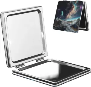 Graphics Universe Space Printed Square Pocket Makeup Mirror with 1X/2X Magnification, Portable Mini Travel Makeup Mirror for Travel Daily Work Beauty
