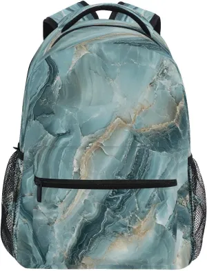 Green Marble with A Hint Of Gold Pattern Backpack for Girls School Bags Bookbags for Teen Kids Travel Bag