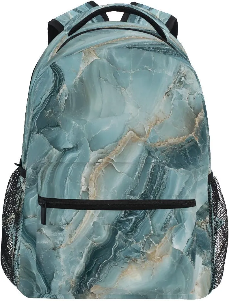 Green Marble with A Hint Of Gold Pattern Backpack for Girls School Bags Bookbags for Teen Kids Travel Bag
