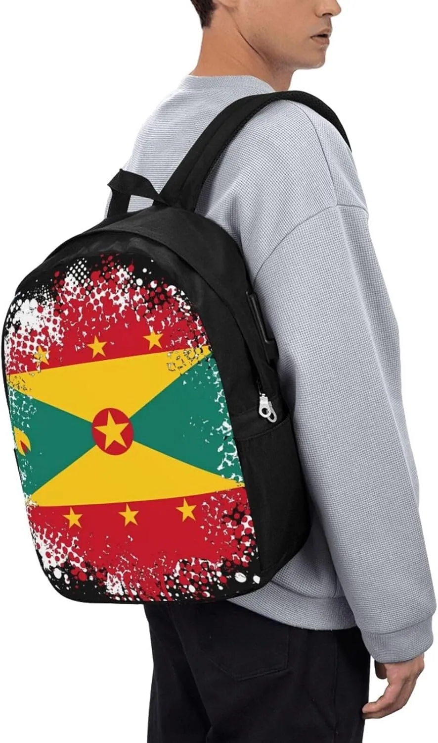 Grenada Flag Travel Backpack 17-Inch Laptop Backpacks Business Rucksack Casual Sport Daypack with USB Charging Port Carry-on Bag for Camping Biking