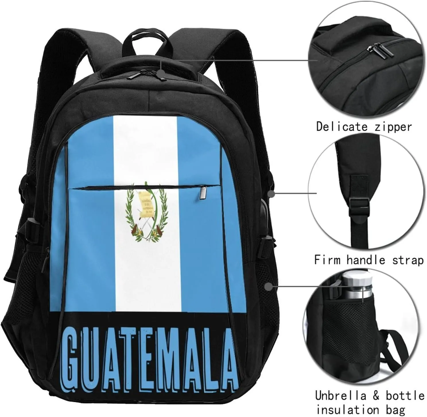 Guatemala Guatemalan Flag Business Laptop Backpack Travel Backpacks Outdoor Rucksack Large Bag Daypack with USB Charging Port Multi-Pocket for Hiking Camping