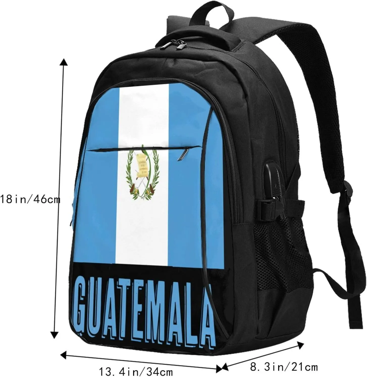 Guatemala Guatemalan Flag Business Laptop Backpack Travel Backpacks Outdoor Rucksack Large Bag Daypack with USB Charging Port Multi-Pocket for Hiking Camping