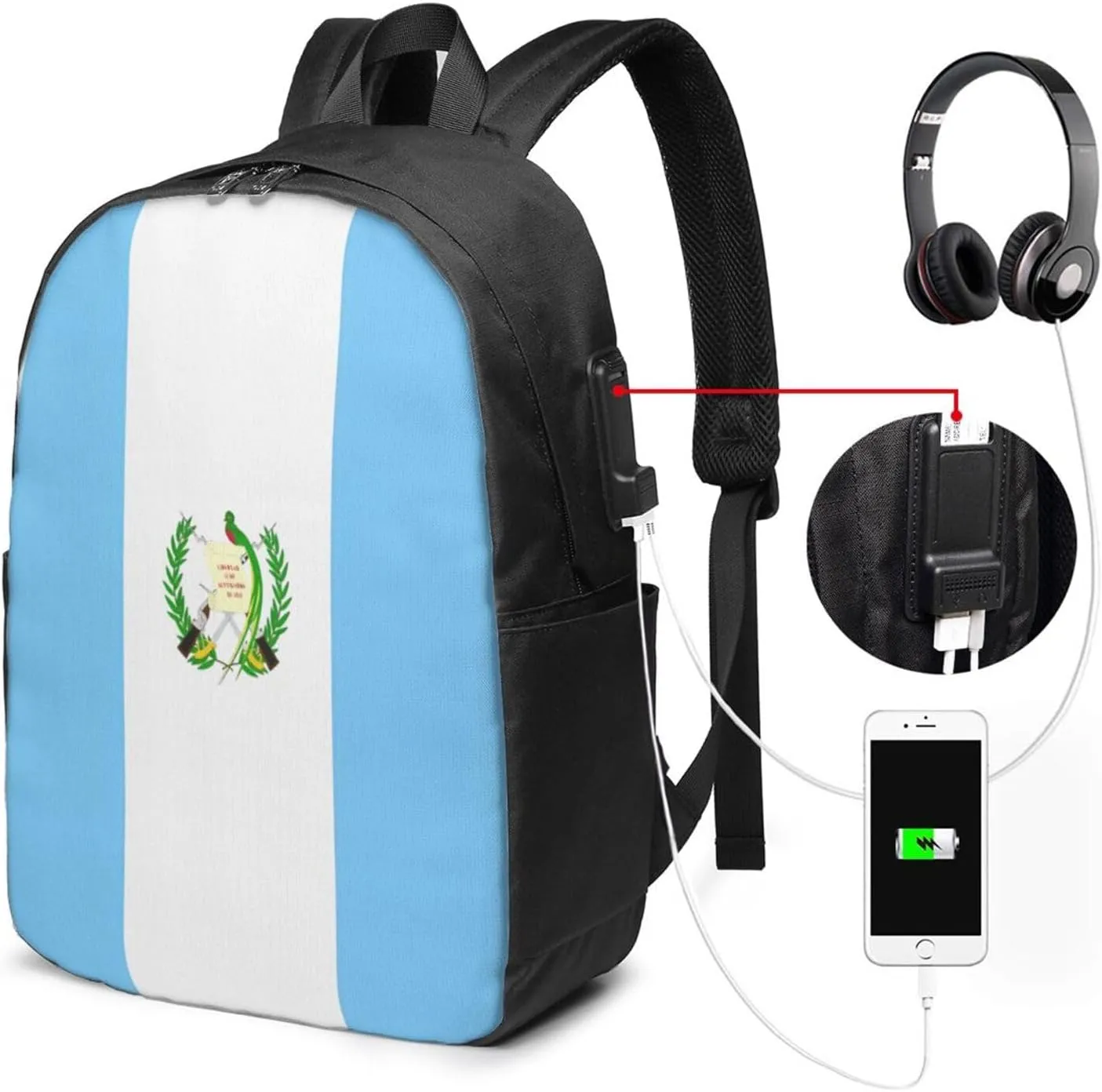 Guatemala Guatemalan Flag Laptop Backpacks Travel Backpack Casual Business Daypack Sport Rucksack Computer Bag Fits up to 17 Inch Notebook with USB Port