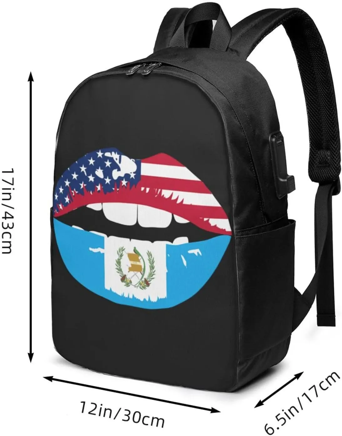 Guatemala Guatemalan Flag Lips Laptop Backpacks Travel Backpack Casual Business Daypack Sport Rucksack Computer Bag Fits up to 17 Inch Notebook with USB Port