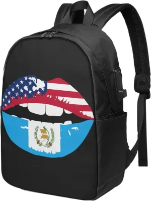 Guatemala Guatemalan Flag Lips Laptop Backpacks Travel Backpack Casual Business Daypack Sport Rucksack Computer Bag Fits up to 17 Inch Notebook with USB Port