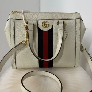 Gucci GG Marmont 2way Bag 2DXU in White Leather with Red/Black Stripe, Crossbody/Shoulder Bag