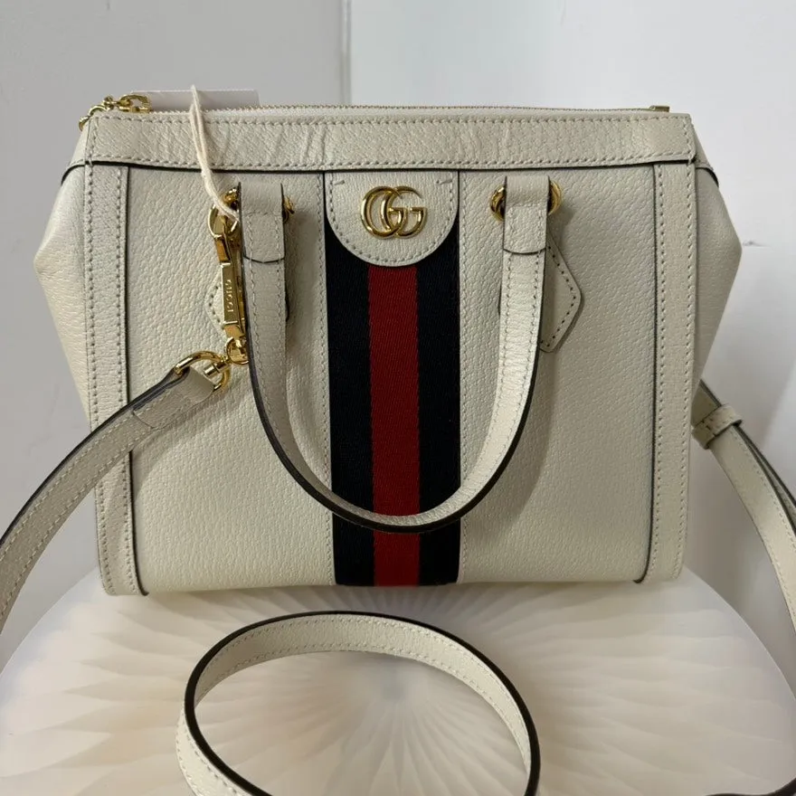 Gucci GG Marmont 2way Bag 2DXU in White Leather with Red/Black Stripe, Crossbody/Shoulder Bag