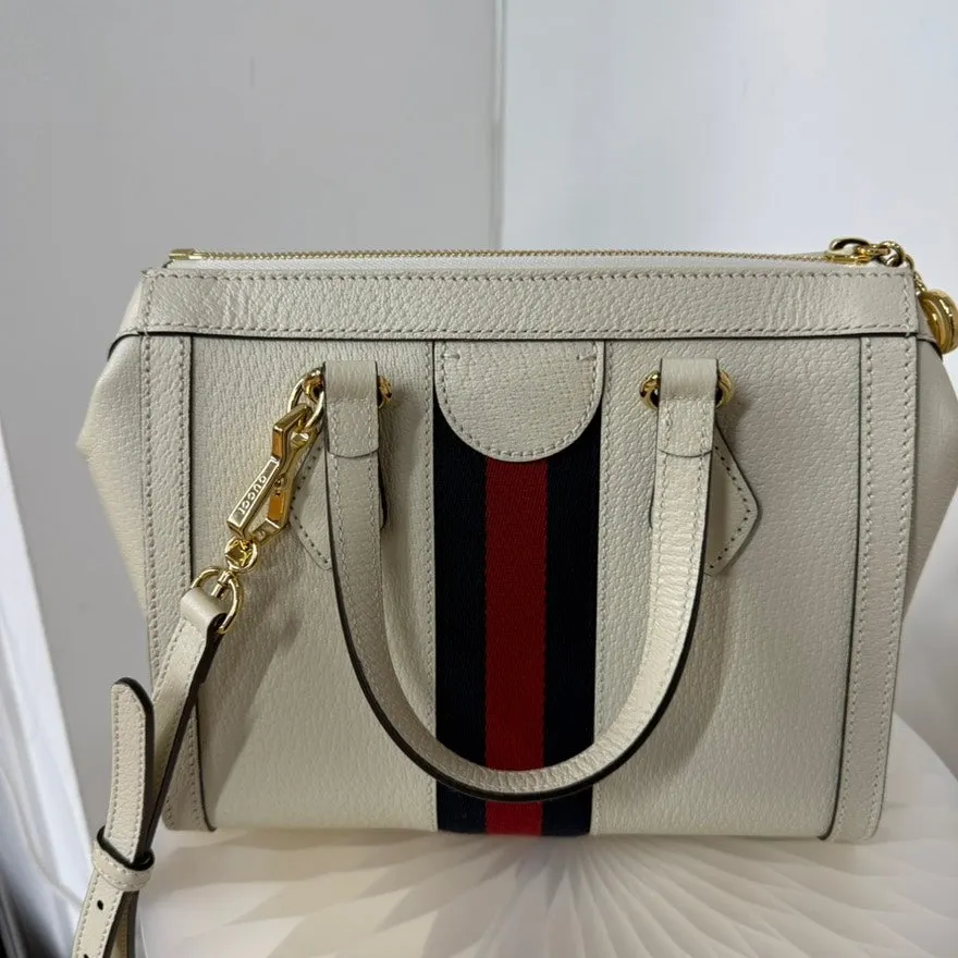 Gucci GG Marmont 2way Bag 2DXU in White Leather with Red/Black Stripe, Crossbody/Shoulder Bag
