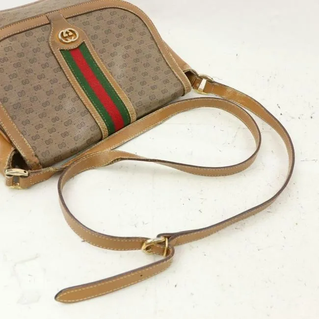 Gucci Vintage Line Cross Bodyshoulder Brown Micro Guccissima Print On Camel Coated Canvas With Camel