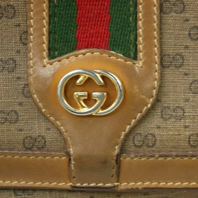 Gucci Vintage Line Cross Bodyshoulder Brown Micro Guccissima Print On Camel Coated Canvas With Camel